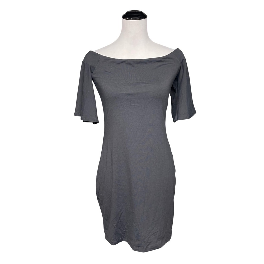 Susana Monaco Off Shoulder Mini Dress Womens Medium Gray Stretch Lycra Cocktail